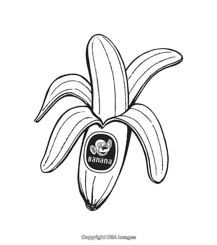 Black and White Line Art Illustration of an Opened Banana