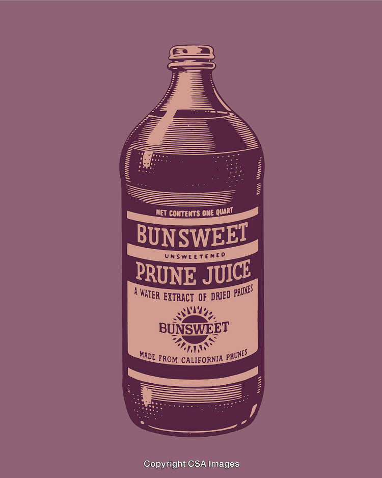 Vintage Style Line Art Illustration of a Prune Juice Bottle Label