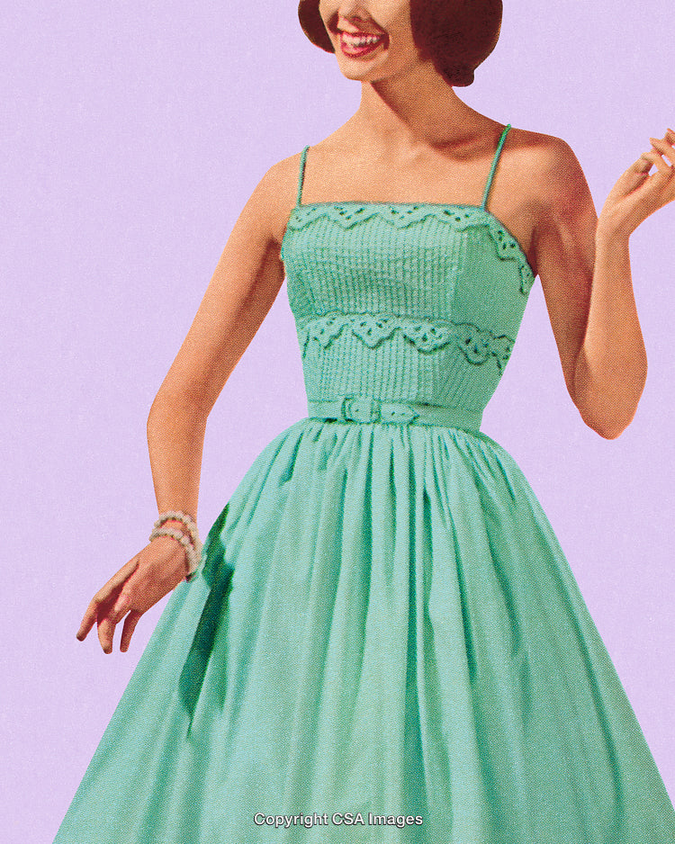 Vintage Style Green Dress With Straps and Textured Accents