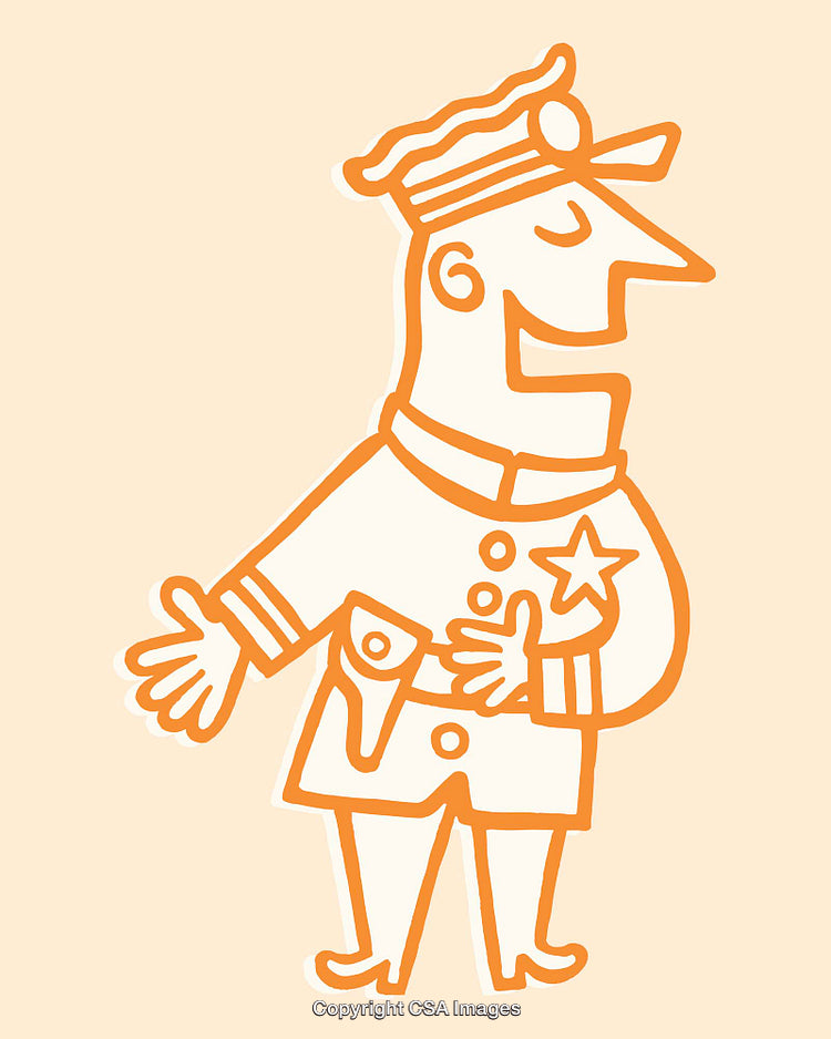 Playful Cartoon Illustration of a Policeman in Orange Line Art Style