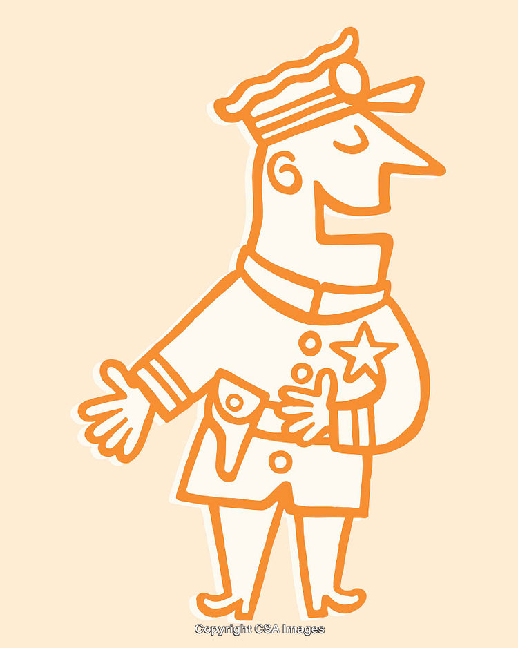 Playful Cartoon Illustration of a Policeman in Orange Line Art Style