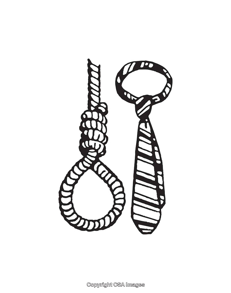 Black and White Line Art Drawings of a Tie and a Noose