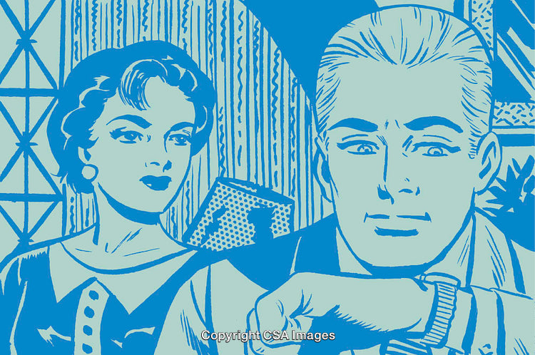 Vintage Pop Art Illustration of a Couple in a Retro Style