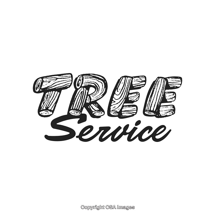 Tree Service Logo With Wooden Text Design on White Background