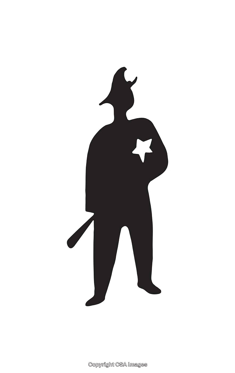 Silhouette of a Cartoon Policeman Icon with Hat and Badge