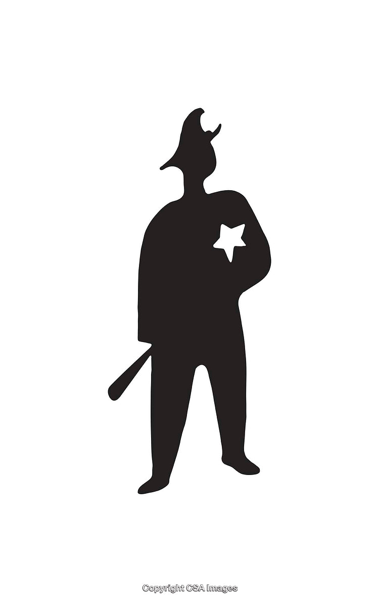 Silhouette of a Cartoon Policeman Icon with Hat and Badge