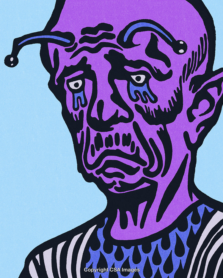 Abstract Comic Style Illustration of a Distressed Purple Character