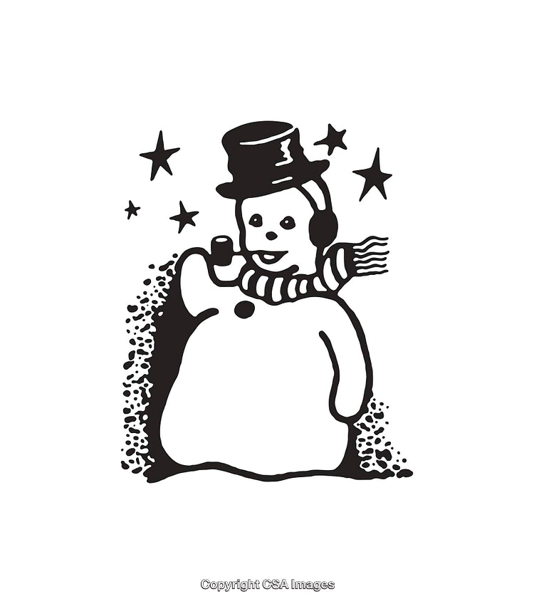 Snowman Illustration with Top Hat, Scarf, and Cheerful Expression