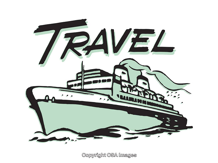 Vintage Cruise Ship Illustration with a Travel Theme in Green and Black