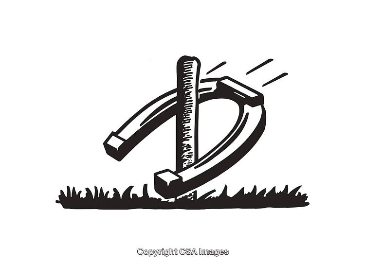 Black and White Horseshoe Toss Game Line Art Illustration