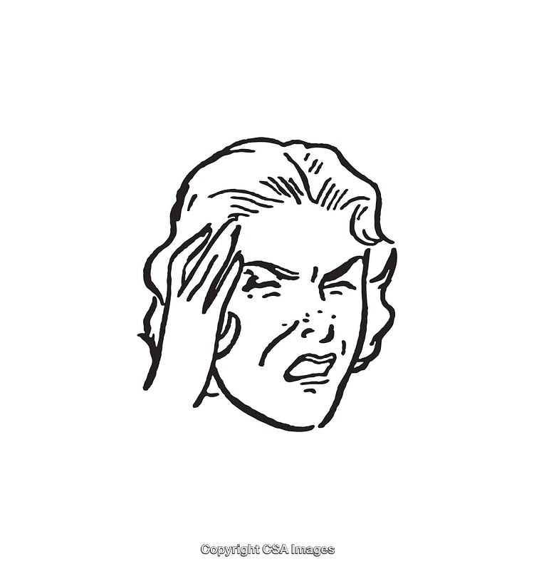 Black and White Line Art of Person Experiencing Frustration or Headache