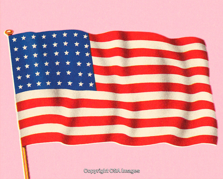 Vintage Illustration of the United States Flag Against a Pink Background