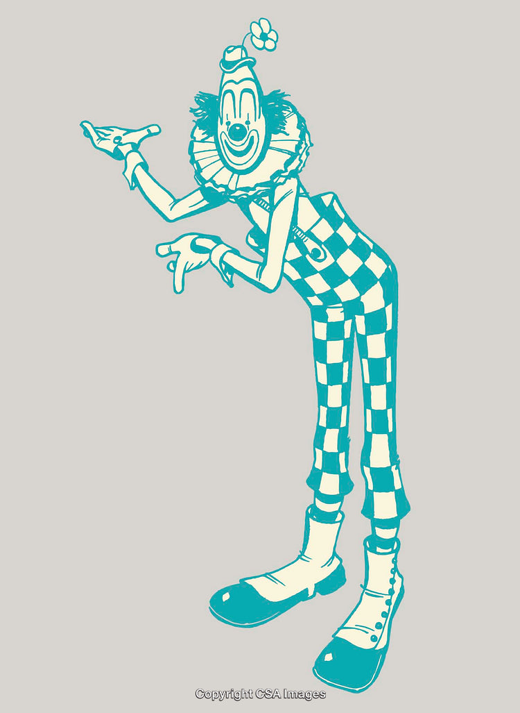 Illustration of a Clown in Colorful Checkered Outfit with Playful Expression