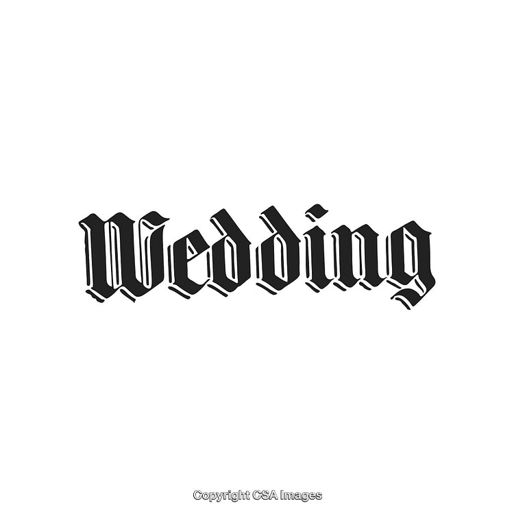 Ornate Blackletter Text Design Highlighting the Word 'Wedding' on White Background