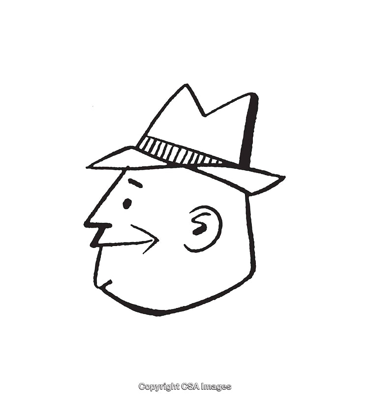 Stylized Black and White Line Drawing of a Man in a Hat