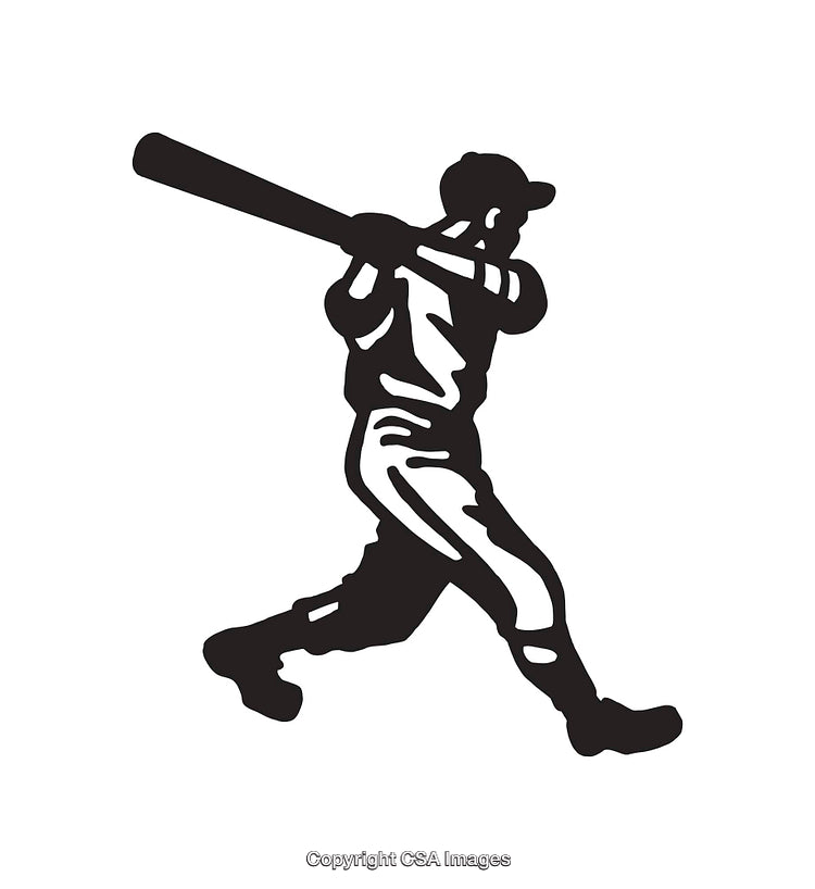 Black and White Illustration of a Baseball Player Batting