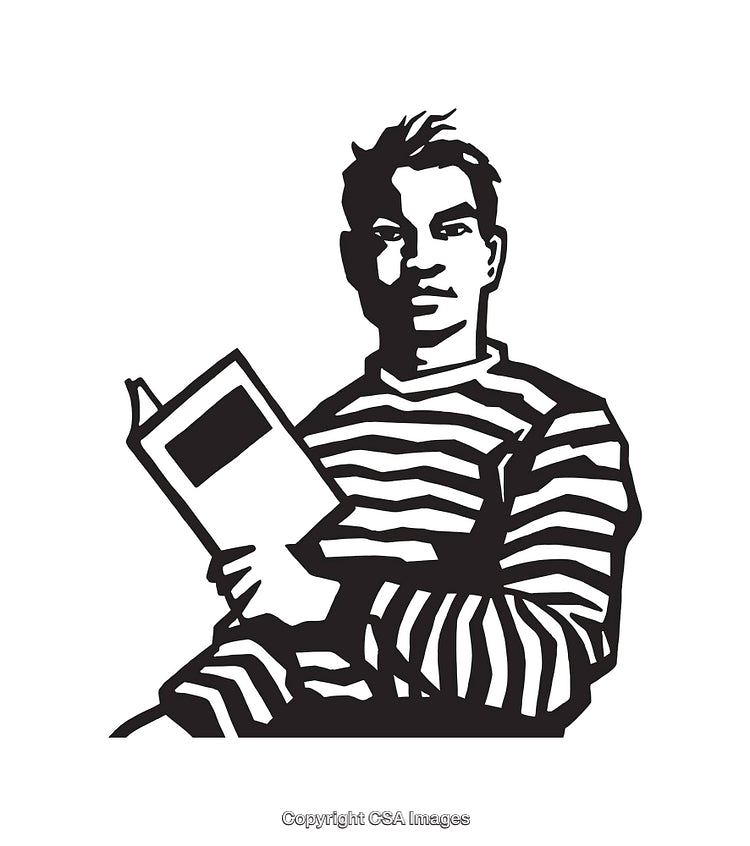 Black and White Line Art of a Person Reading a Book