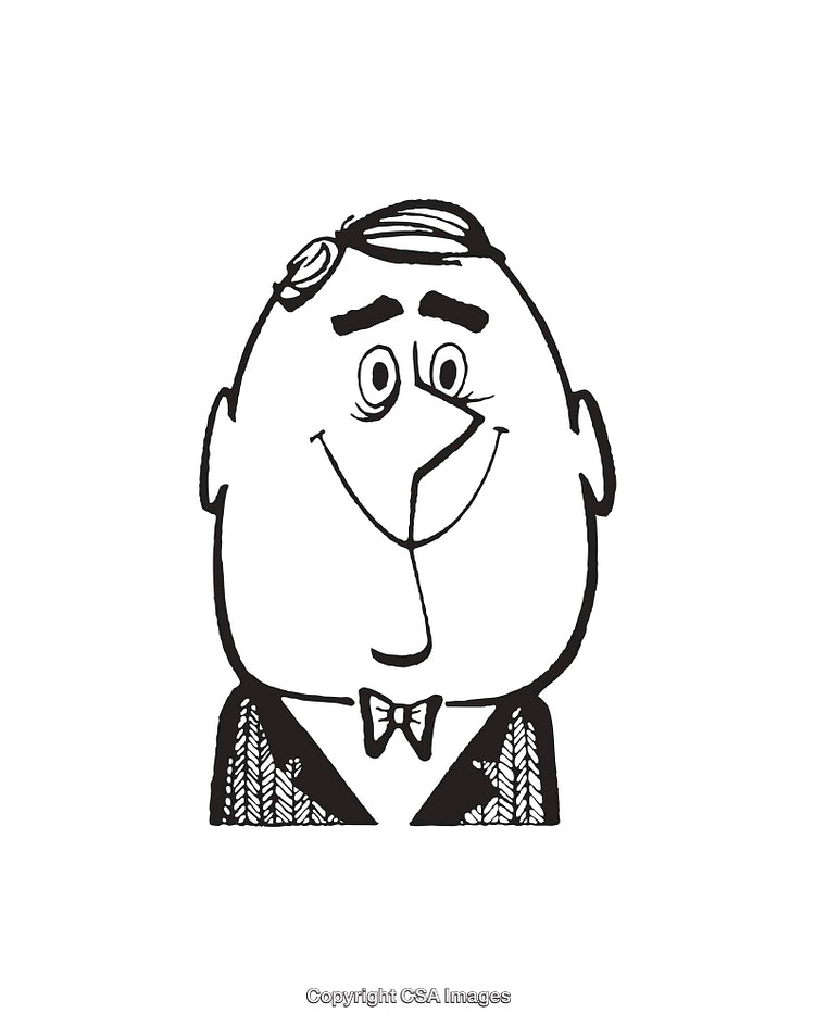 Black and White Line Art Illustration of a Smiling Gentleman Character
