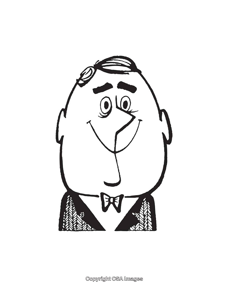 Black and White Line Art Illustration of a Smiling Gentleman Character