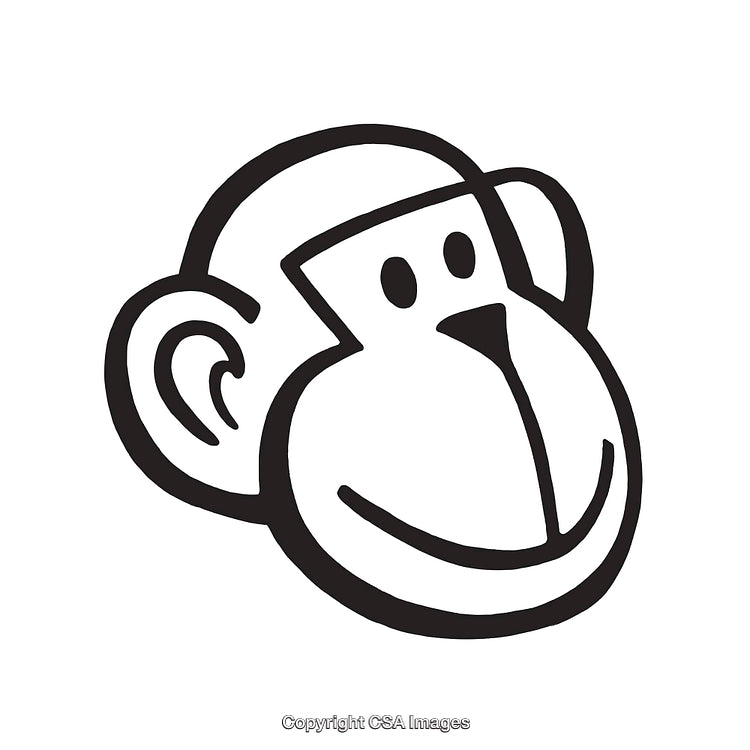 Smiling Monkey Face in Black and White Line Art Illustration