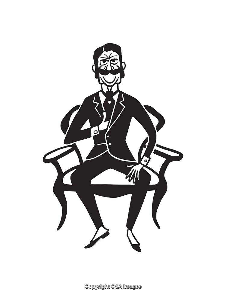 Black and White Illustration of a Distinguished Gentleman Sitting in a Chair