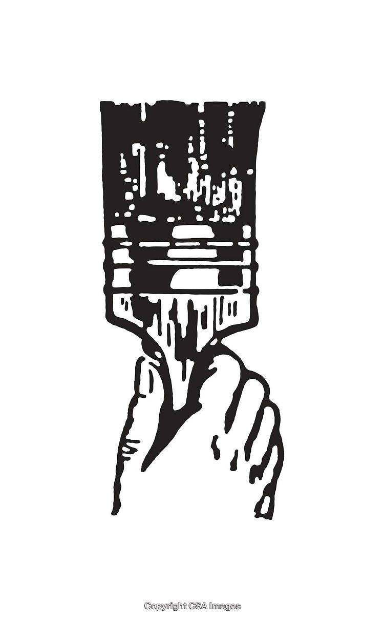 Black and White Line Art Illustration of a Paintbrush Being Held
