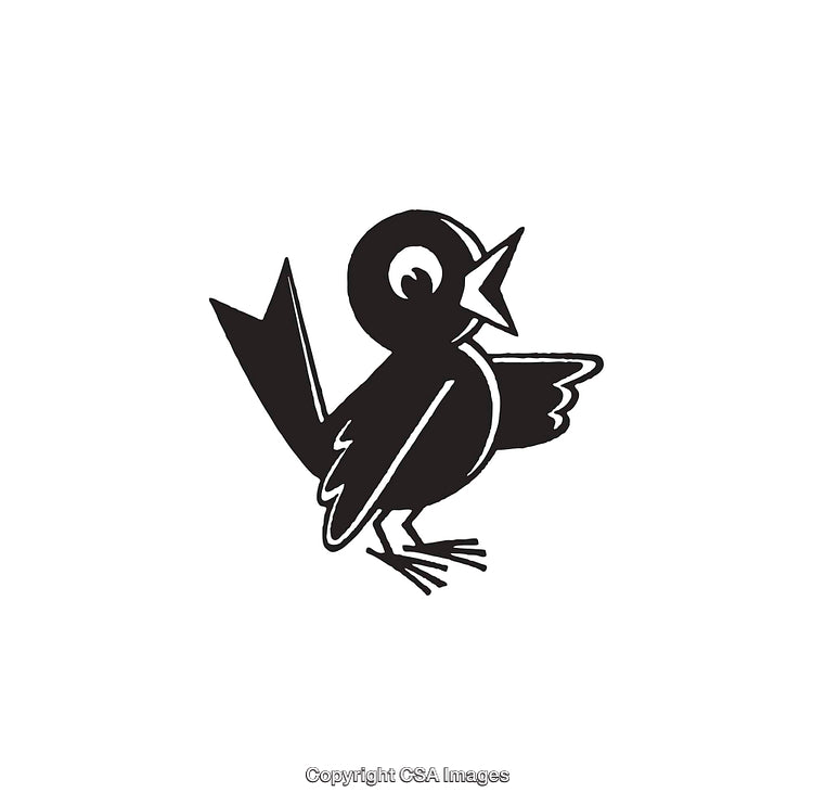 Black and White Illustration of a Chirping Bird in Line Art Style
