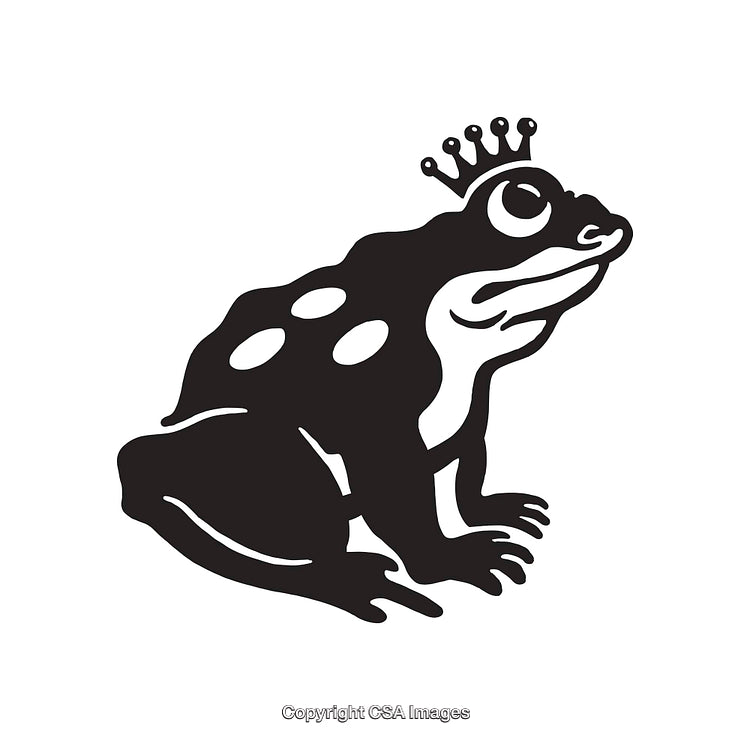 Monochrome Illustration of a Crowned Frog in a Simple Artistic Design