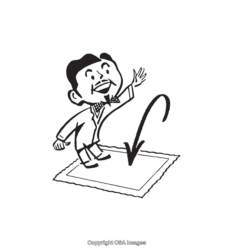 Vintage Cartoon Man Gesturing with an Exaggerated Action in Black and White