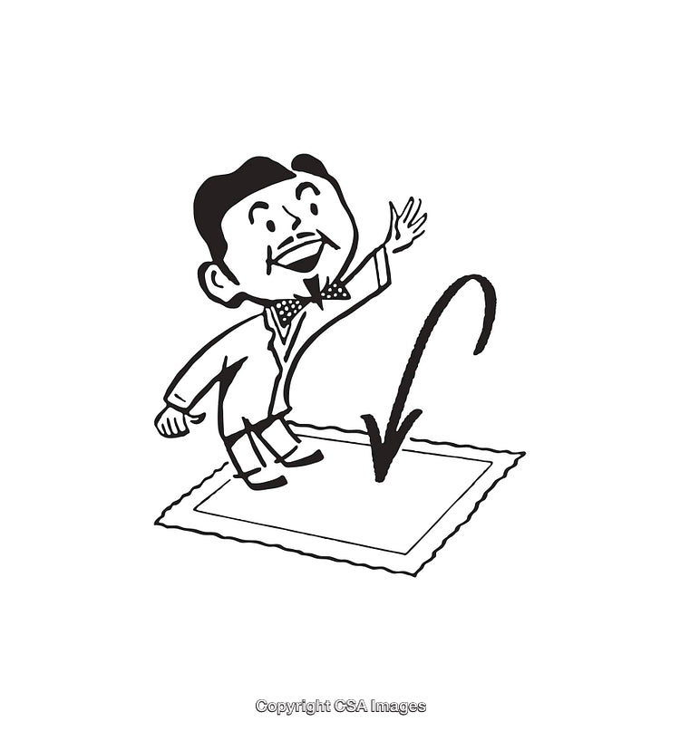 Vintage Cartoon Man Gesturing with an Exaggerated Action in Black and White