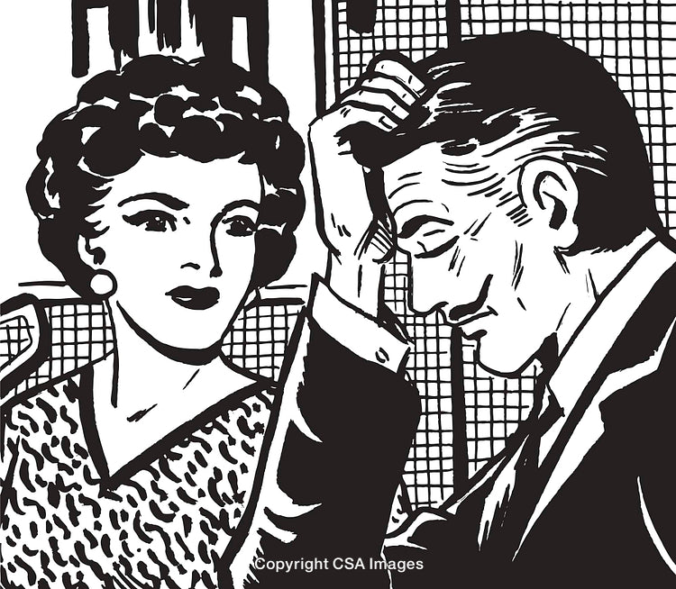 Retro Illustration of a Thoughtful Conversation Between a Man and a Woman
