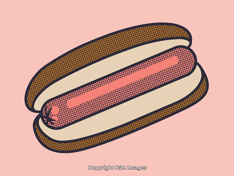Retro Style Illustration of a Hot Dog in Vibrant Pop Art Style