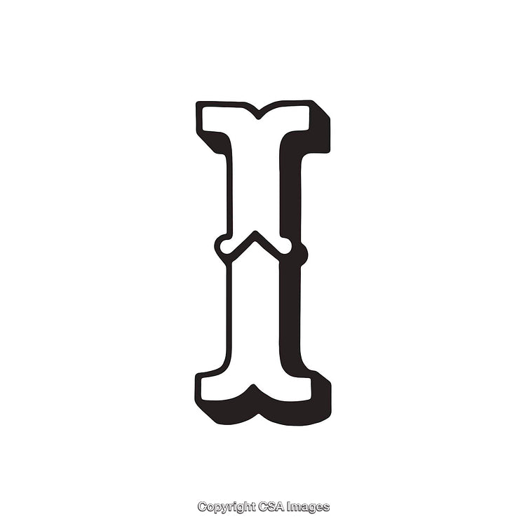 Stylized Black and White Decorative Letter I Typography Illustration