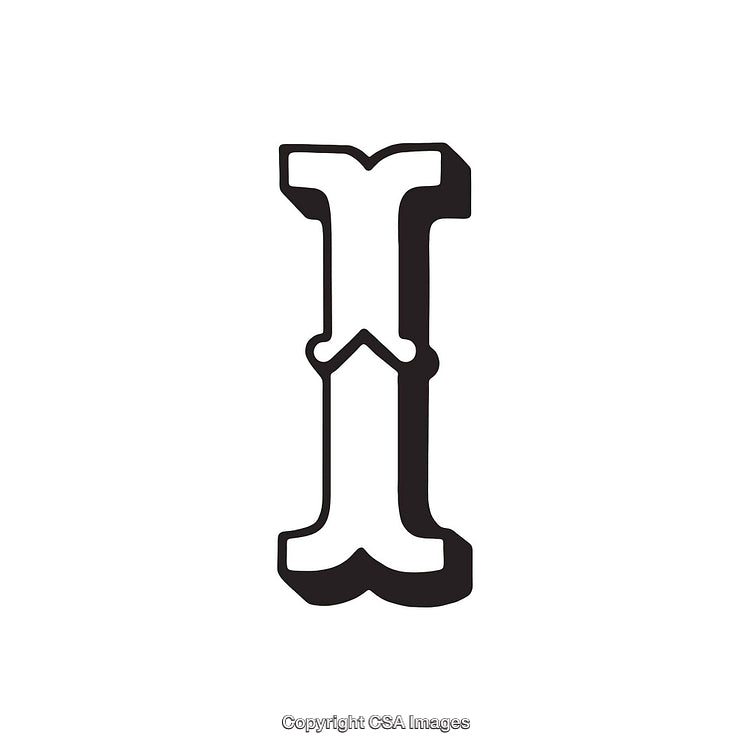 Stylized Black and White Decorative Letter I Typography Illustration