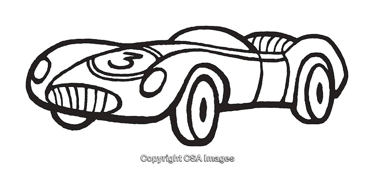 Black and White Line Art of a Classic Racing Car