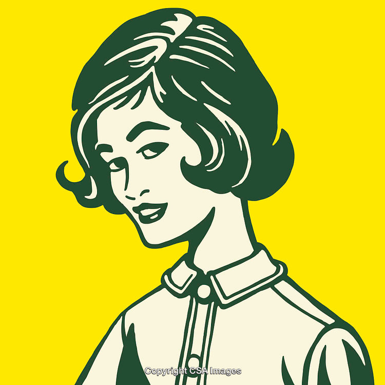 Retro Style Woman Portrait Drawn in Colorful Line Art Illustration