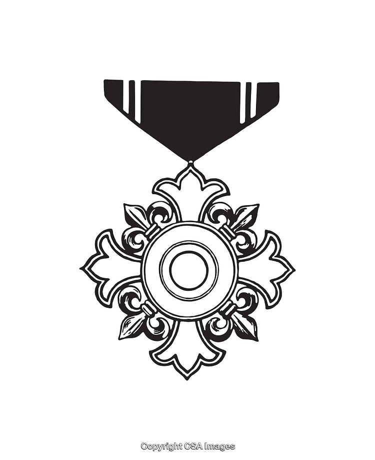 Black And White Line Art of a Decorative Award Medal Display