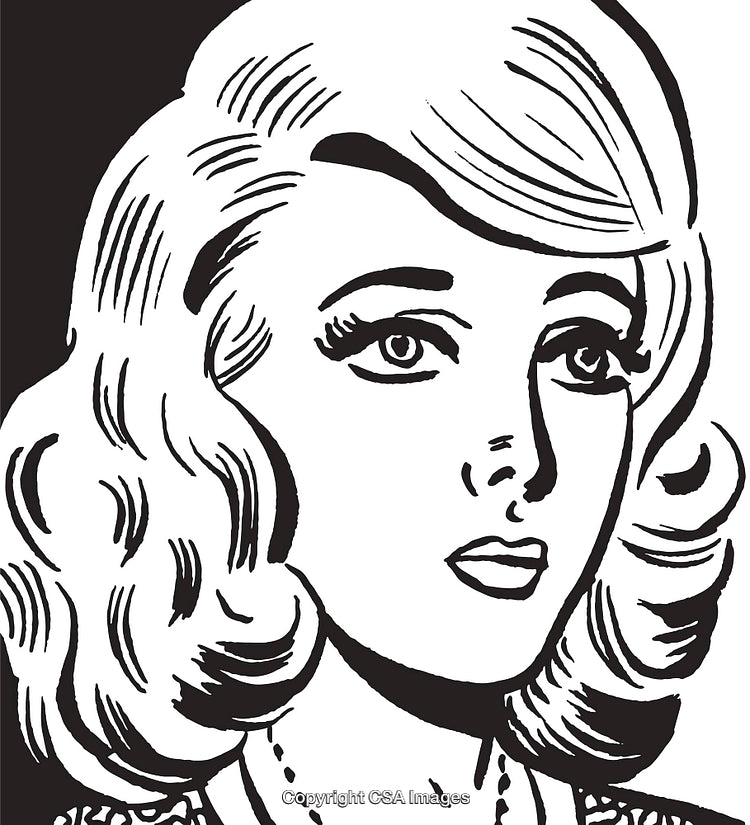 Retro Style Black and White Illustration of a Woman in Thought