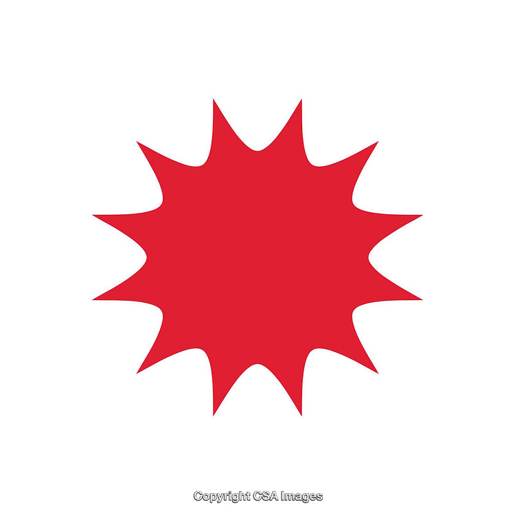 Red Explosive Shape with Jagged Edges on White Background