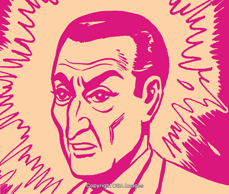 Illustrative Portrait Artwork of a Pensive Man in Bold Pink Tones