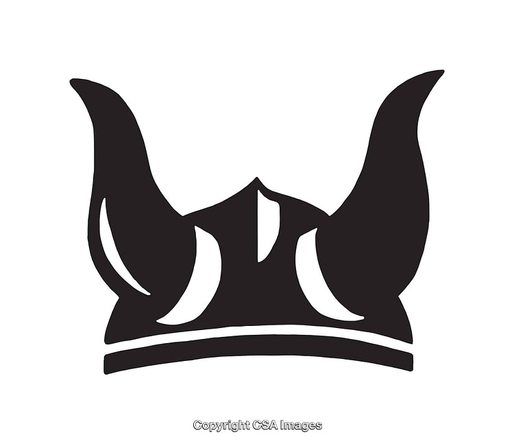 Bold Viking Helmet Illustration with Intricate Horned Design in Simplistic Black and White