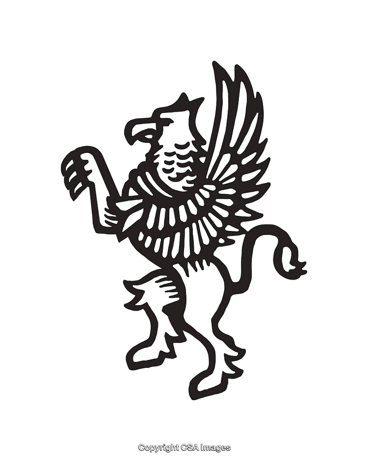Intricate Black and White Line Art Illustration of a Mythical Griffin