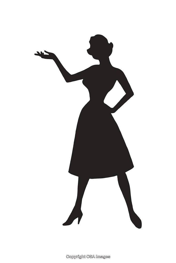 Elegant Silhouette of a Woman in Vintage Dress in Line Art Style