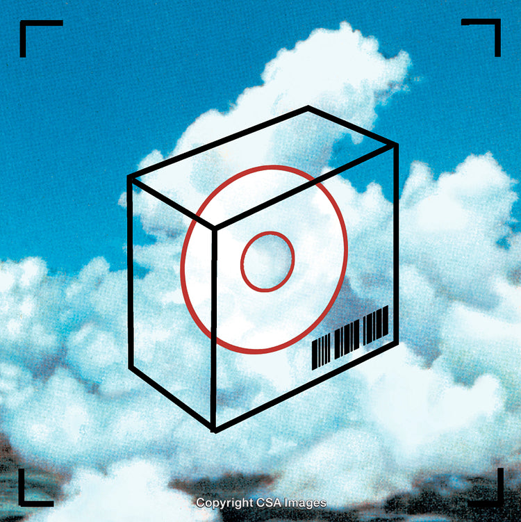 Abstract Digital Art Featuring Geometric Shapes Against a Cloudy Sky