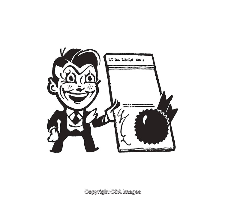 Vintage Black and White Cartoon Character with Document Illustration