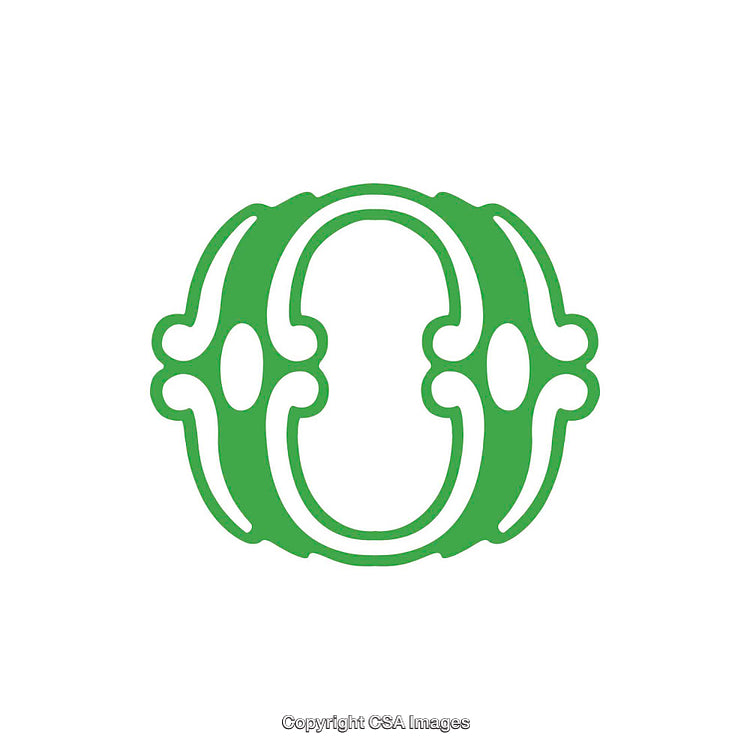 Stylized Green Ornate Letter O Design Isolated on White Background