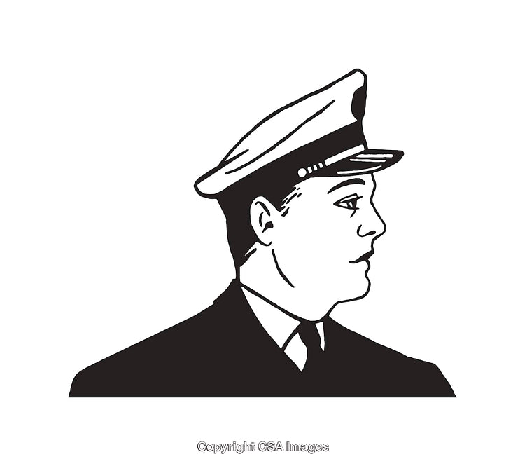 Black and White Line Art of a Man in Uniform Profile