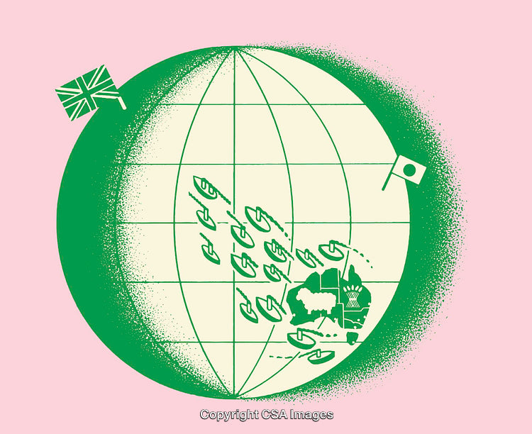 Abstract Global Illustration Featuring Flags and Geographic References