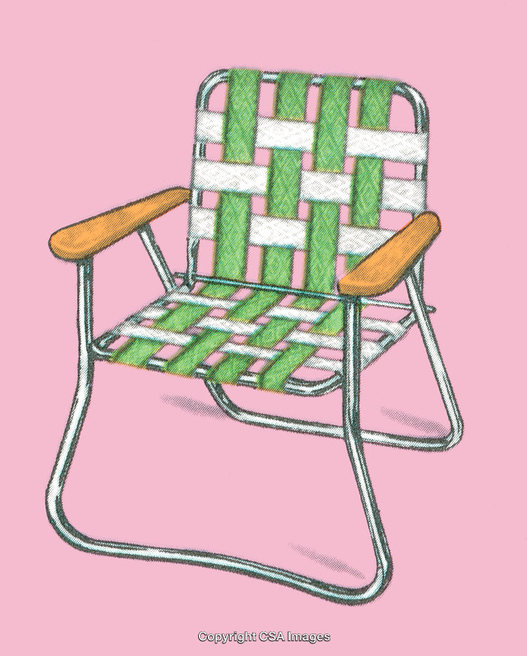 Vintage Green and White Woven Chair on a Pink Background