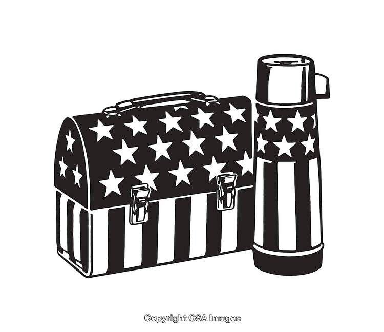 Black and White Lunch Box and Thermos with Patriotic Design